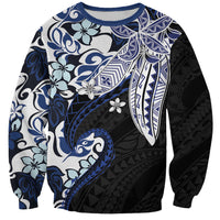 Monstera Plumeria Flowers Blue Sweatshirt Polynesian Pattern LT01 Unisex Blue - Polynesian Pride