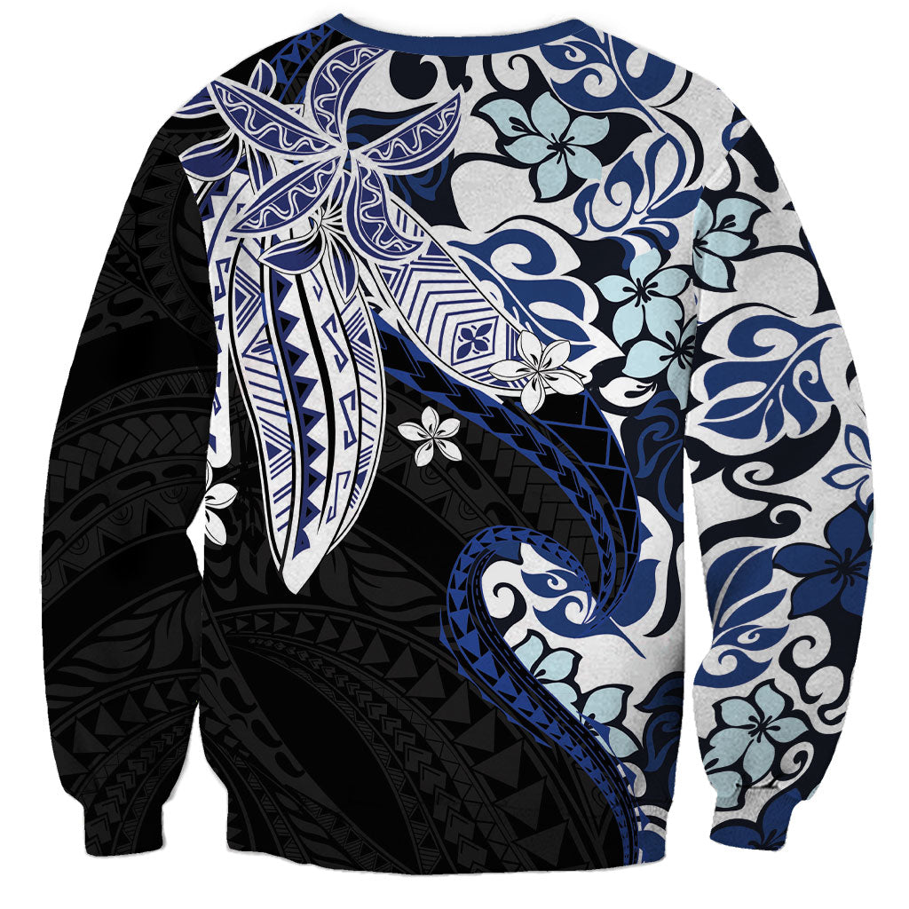 Monstera Plumeria Flowers Blue Sweatshirt Polynesian Pattern LT01 - Polynesian Pride