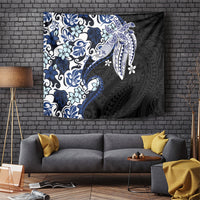 Monstera Plumeria Flowers Blue Tapestry Polynesian Pattern