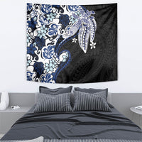 Monstera Plumeria Flowers Blue Tapestry Polynesian Pattern