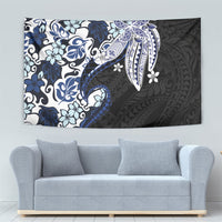 Monstera Plumeria Flowers Blue Tapestry Polynesian Pattern