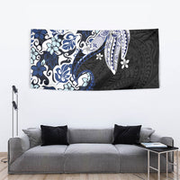 Monstera Plumeria Flowers Blue Tapestry Polynesian Pattern