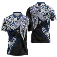 Monstera Plumeria Flowers Blue Zipper Polo Shirt Polynesian Pattern LT01 - Polynesian Pride
