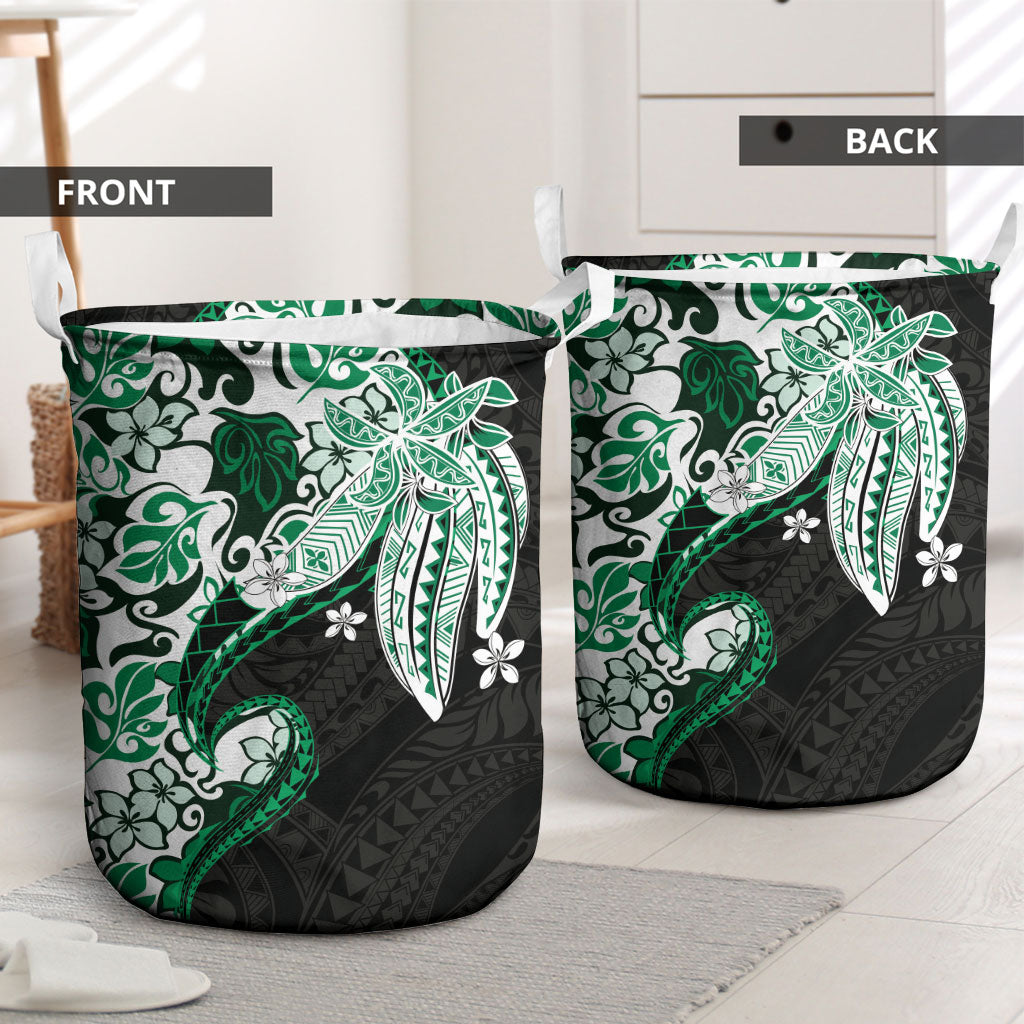 Monstera Plumeria Flowers Green Laundry Basket Polynesian Pattern LT01 - Polynesian Pride