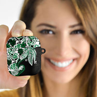 Monstera Plumeria Flowers Green AirPods Case Polynesian Pattern