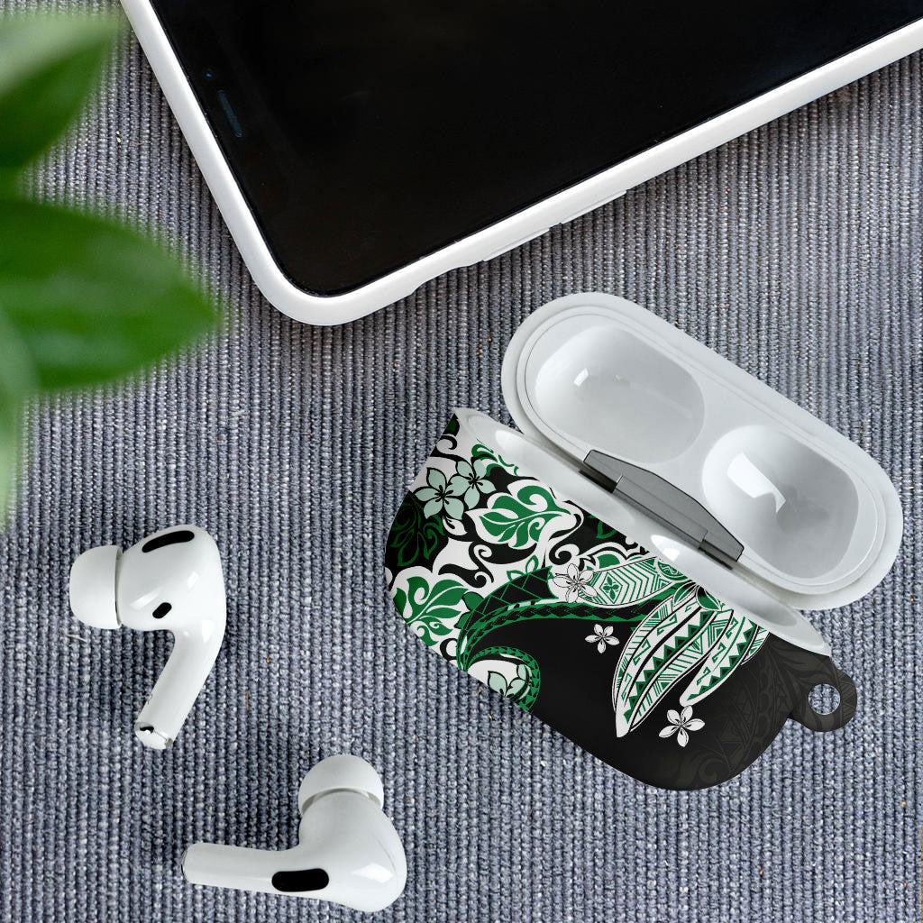 Monstera Plumeria Flowers Green AirPods Case Polynesian Pattern