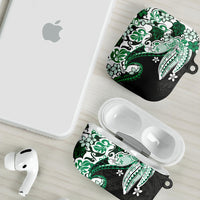 Monstera Plumeria Flowers Green AirPods Case Polynesian Pattern