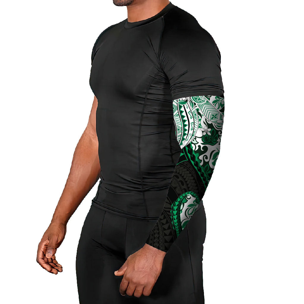 Monstera Plumeria Flowers Green Arm Sleeves Polynesian Pattern