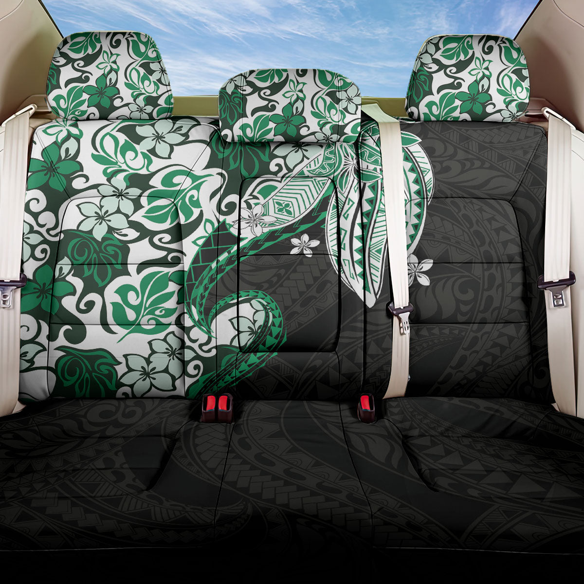 Monstera Plumeria Flowers Green Back Car Seat Cover Polynesian Pattern LT01 One Size Green - Polynesian Pride