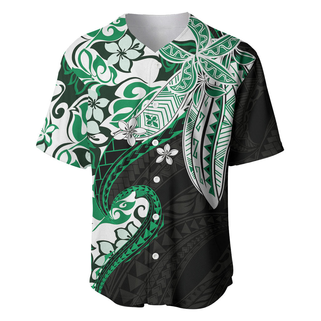 Monstera Plumeria Flowers Green Baseball Jersey Polynesian Pattern LT01 Green - Polynesian Pride