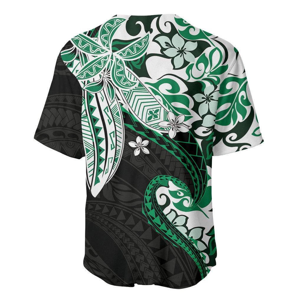 Monstera Plumeria Flowers Green Baseball Jersey Polynesian Pattern LT01 - Polynesian Pride