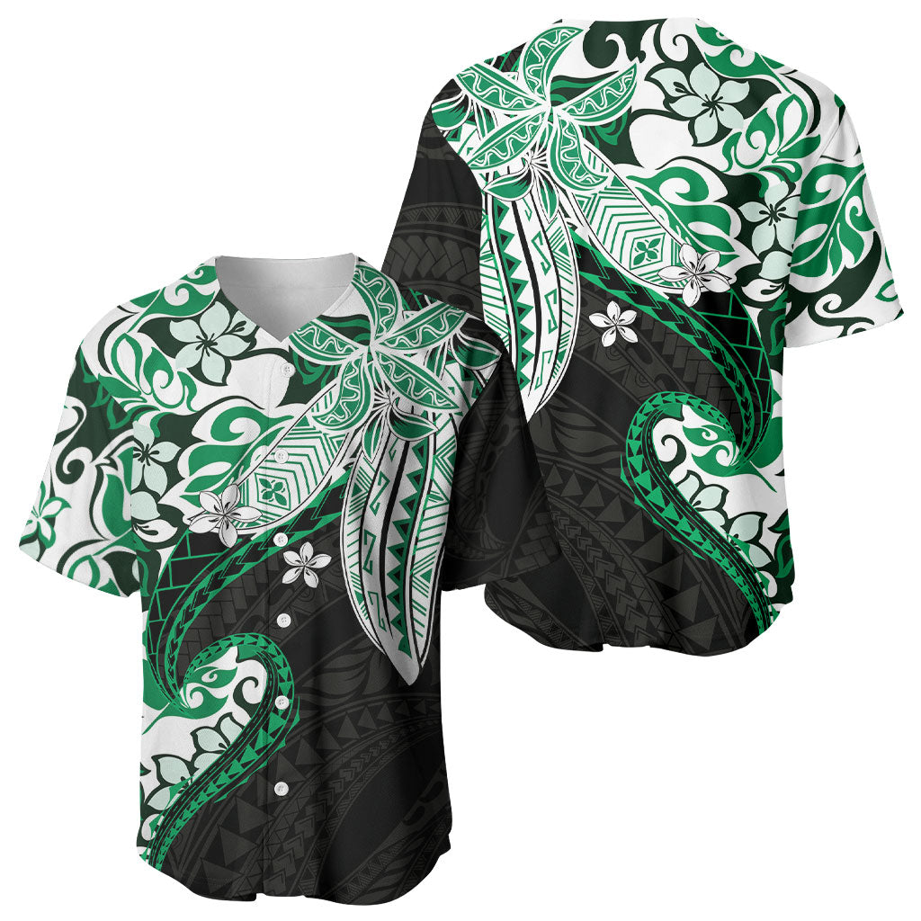 Monstera Plumeria Flowers Green Baseball Jersey Polynesian Pattern LT01 - Polynesian Pride