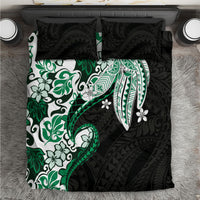 Monstera Plumeria Flowers Green Bedding Set Polynesian Pattern