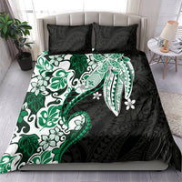 Monstera Plumeria Flowers Green Bedding Set Polynesian Pattern