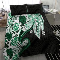 Monstera Plumeria Flowers Green Bedding Set Polynesian Pattern