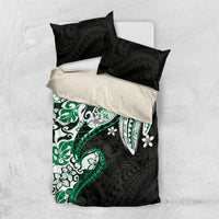 Monstera Plumeria Flowers Green Bedding Set Polynesian Pattern