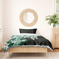 Monstera Plumeria Flowers Green Bedding Set Polynesian Pattern