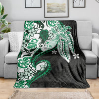 Monstera Plumeria Flowers Green Blanket Polynesian Pattern