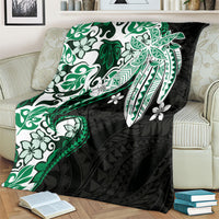 Monstera Plumeria Flowers Green Blanket Polynesian Pattern