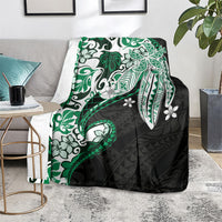 Monstera Plumeria Flowers Green Blanket Polynesian Pattern
