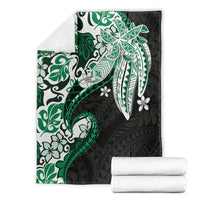Monstera Plumeria Flowers Green Blanket Polynesian Pattern
