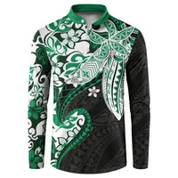 Monstera Plumeria Flowers Green Button Sweatshirt Polynesian Pattern