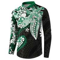 Monstera Plumeria Flowers Green Button Sweatshirt Polynesian Pattern