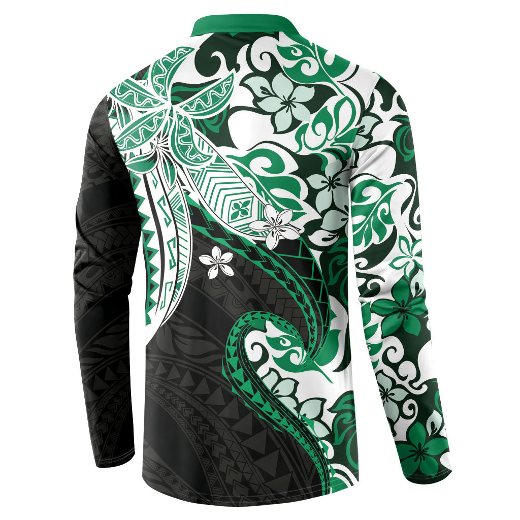 Monstera Plumeria Flowers Green Button Sweatshirt Polynesian Pattern