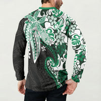 Monstera Plumeria Flowers Green Button Sweatshirt Polynesian Pattern