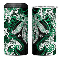 Monstera Plumeria Flowers Green 4 in 1 Can Cooler Tumbler Polynesian Pattern