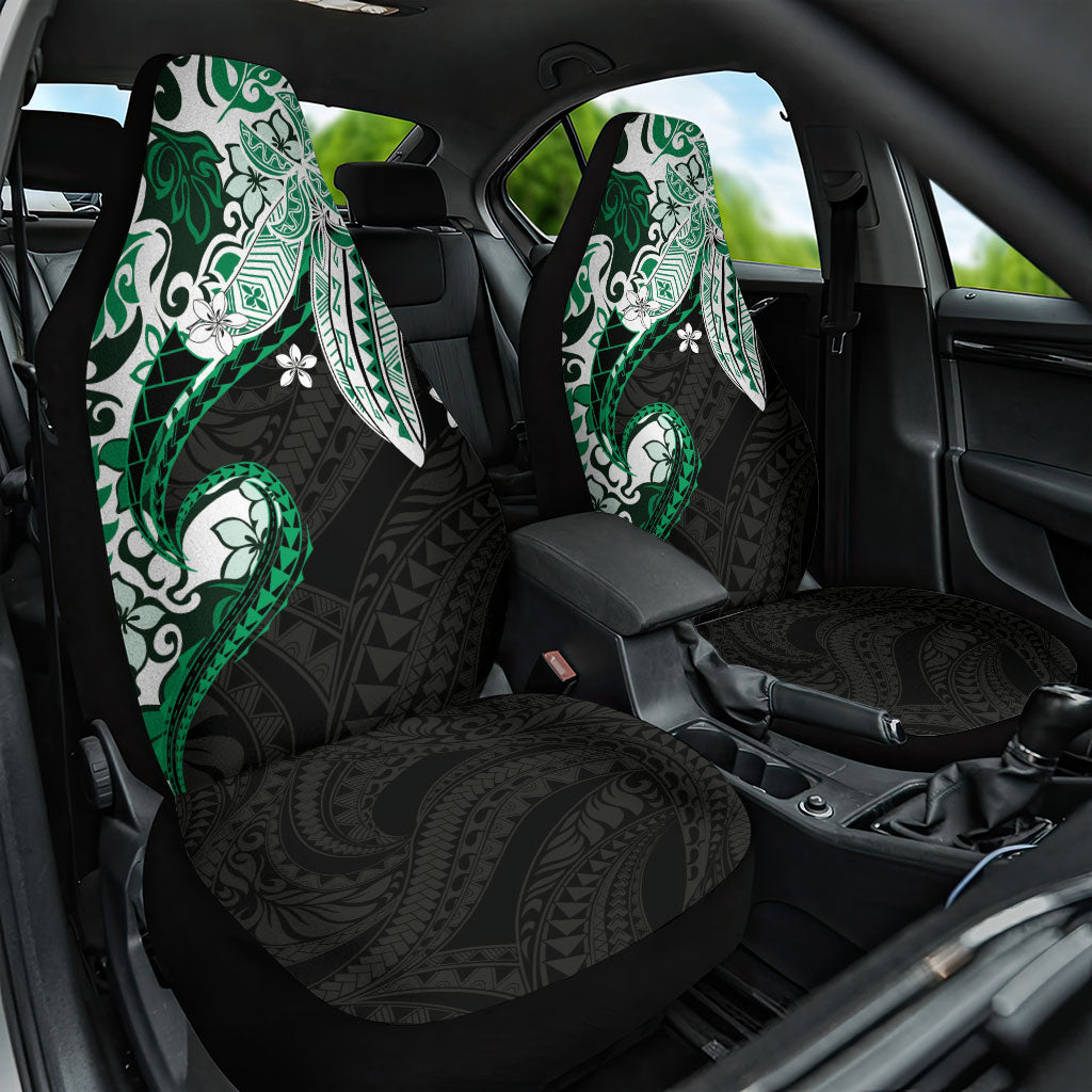 Monstera Plumeria Flowers Green Car Seat Cover Polynesian Pattern