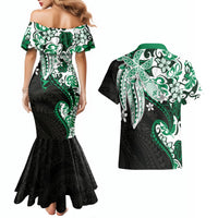 Monstera Plumeria Flowers Green Couples Matching Mermaid Dress and Hawaiian Shirt Polynesian Pattern LT01 - Polynesian Pride