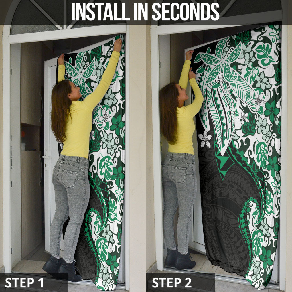 Monstera Plumeria Flowers Green Door Cover Polynesian Pattern