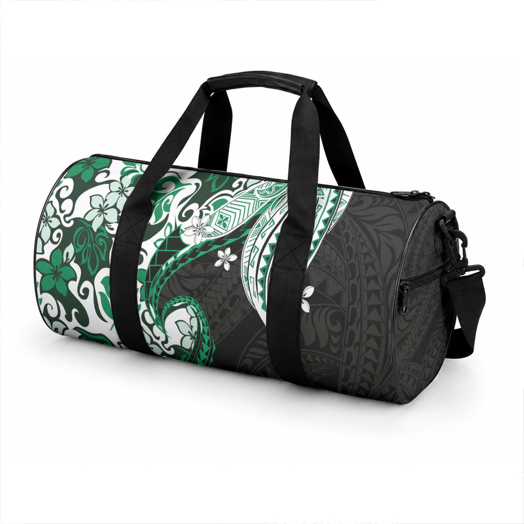 Monstera Plumeria Flowers Green Duffle Bag Polynesian Pattern