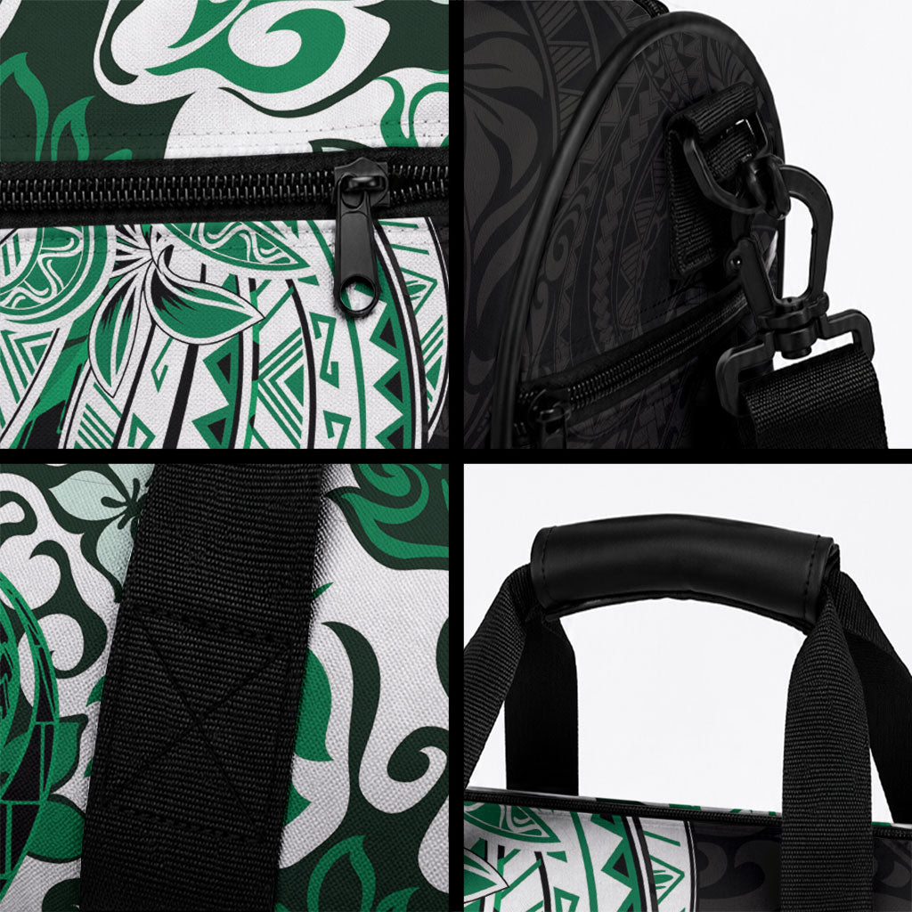 Monstera Plumeria Flowers Green Duffle Bag Polynesian Pattern