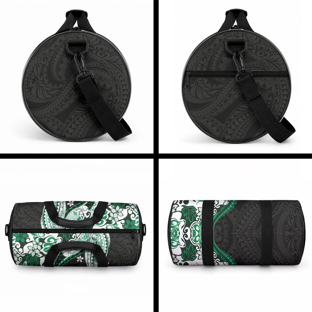Monstera Plumeria Flowers Green Duffle Bag Polynesian Pattern