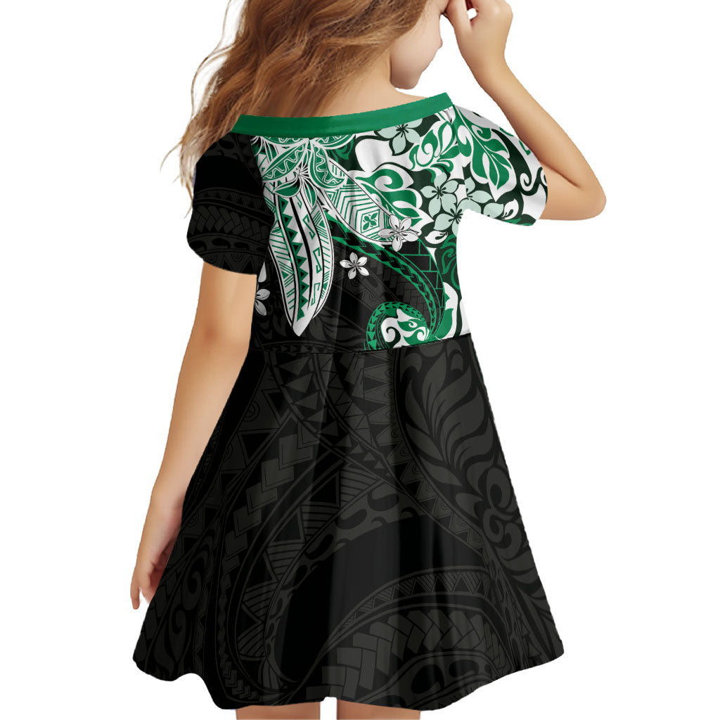 Monstera Plumeria Flowers Green Family Matching Long Sleeve Bodycon Dress and Hawaiian Shirt Polynesian Pattern