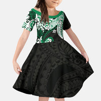 Monstera Plumeria Flowers Green Family Matching Off The Shoulder Long Sleeve Dress and Hawaiian Shirt Polynesian Pattern