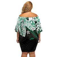 Monstera Plumeria Flowers Green Family Matching Off Shoulder Short Dress and Hawaiian Shirt Polynesian Pattern LT01 - Polynesian Pride