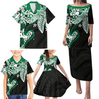 Monstera Plumeria Flowers Green Family Matching Puletasi and Hawaiian Shirt Polynesian Pattern LT01 - Polynesian Pride