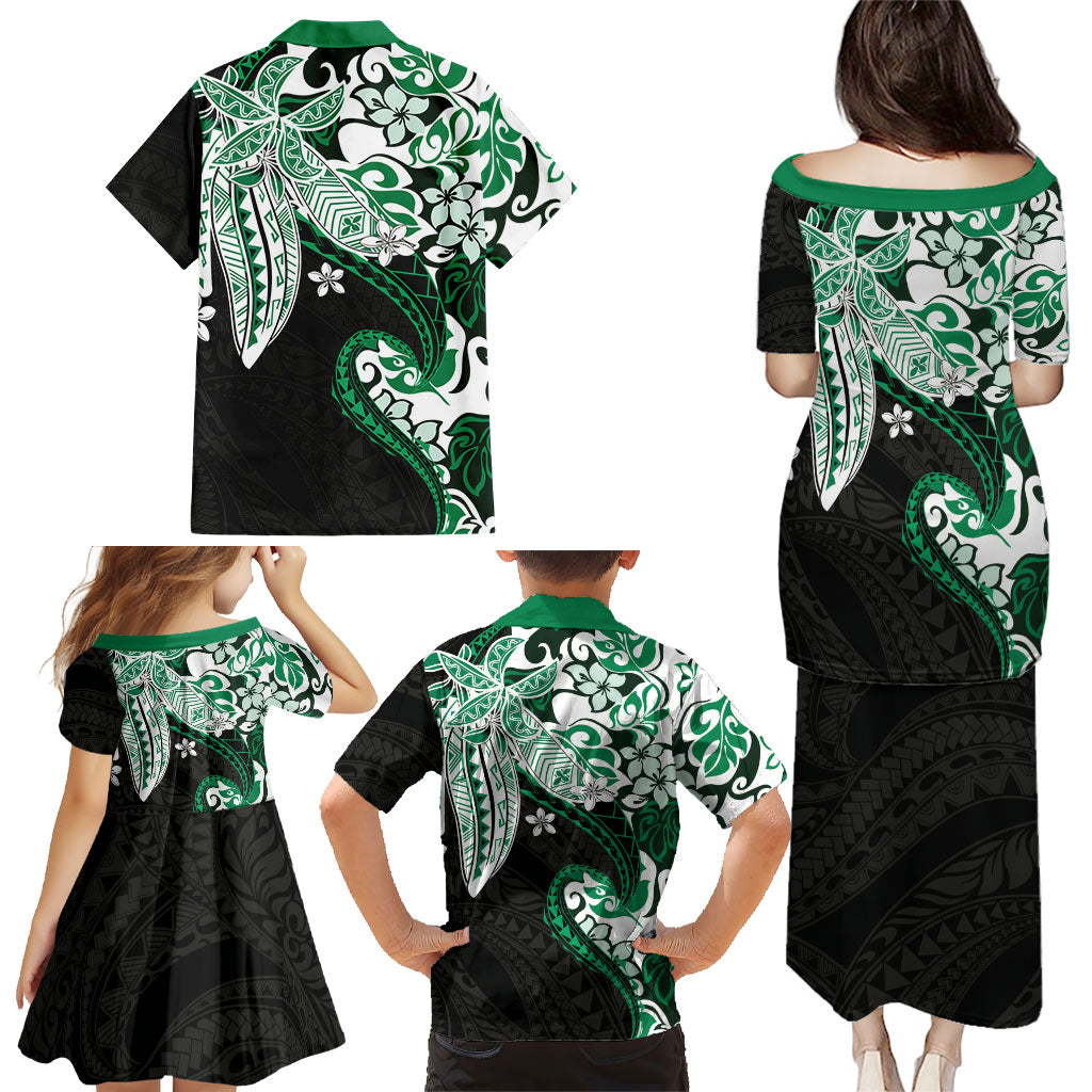 Monstera Plumeria Flowers Green Family Matching Puletasi and Hawaiian Shirt Polynesian Pattern LT01 - Polynesian Pride