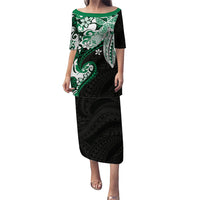Monstera Plumeria Flowers Green Family Matching Puletasi and Hawaiian Shirt Polynesian Pattern LT01 Mom's Dress Green - Polynesian Pride