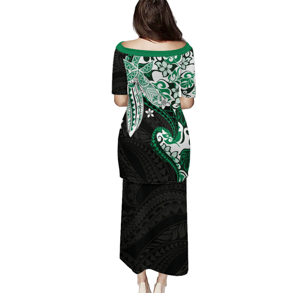 Monstera Plumeria Flowers Green Family Matching Puletasi and Hawaiian Shirt Polynesian Pattern LT01 - Polynesian Pride