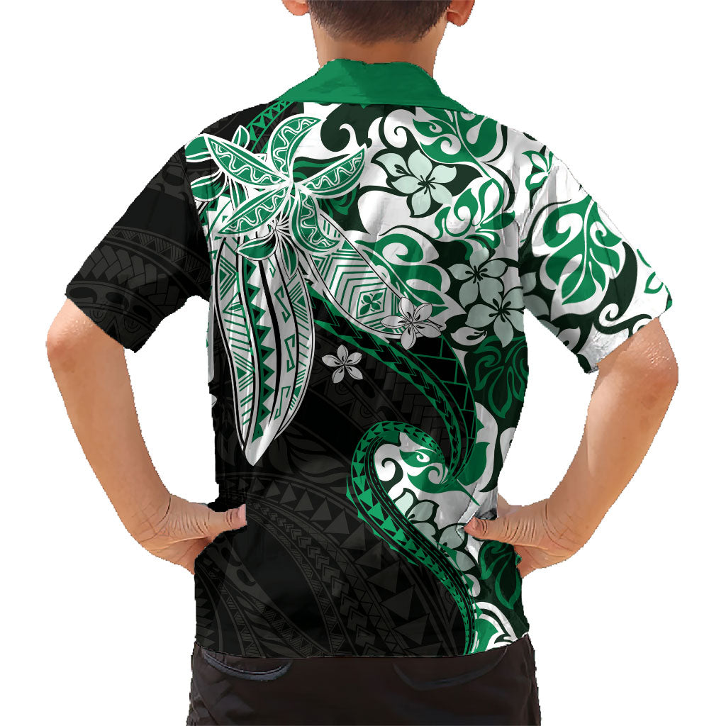 Monstera Plumeria Flowers Green Family Matching Summer Maxi Dress and Hawaiian Shirt Polynesian Pattern LT01 - Polynesian Pride