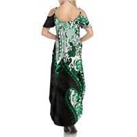 Monstera Plumeria Flowers Green Family Matching Summer Maxi Dress and Hawaiian Shirt Polynesian Pattern LT01 - Polynesian Pride