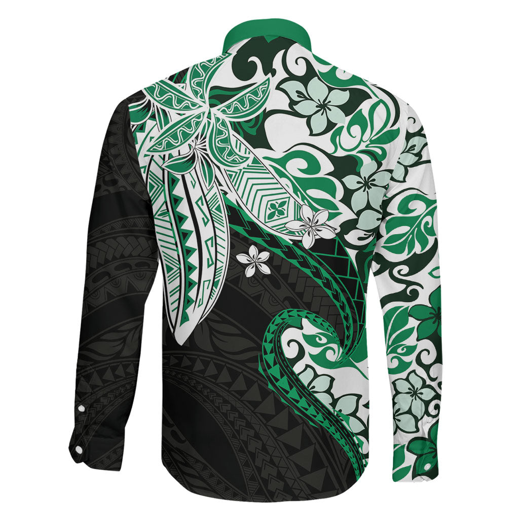 Monstera Plumeria Flowers Green Family Matching Tank Maxi Dress and Hawaiian Shirt Polynesian Pattern