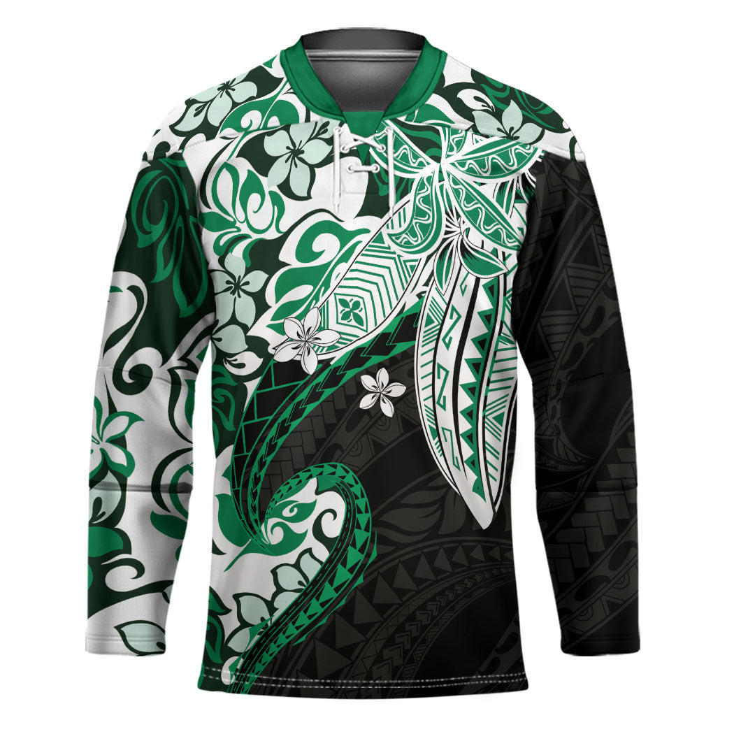 Monstera Plumeria Flowers Green Hockey Jersey Polynesian Pattern LT01 Unisex Green - Polynesian Pride