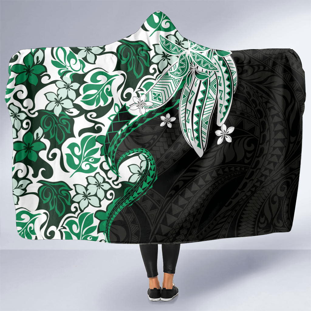 Monstera Plumeria Flowers Green Hooded Blanket Polynesian Pattern LT01 One Size Green - Polynesian Pride