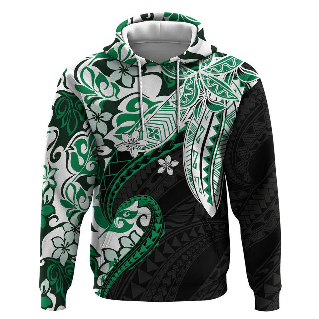 Monstera Plumeria Flowers Green Hoodie Polynesian Pattern