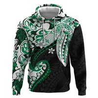 Monstera Plumeria Flowers Green Hoodie Polynesian Pattern LT01 Pullover Hoodie Green - Polynesian Pride